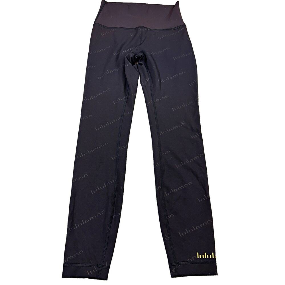 Lululemon Wunder Train High Rise Tight 24” Black Tonal Logo Women’s 4